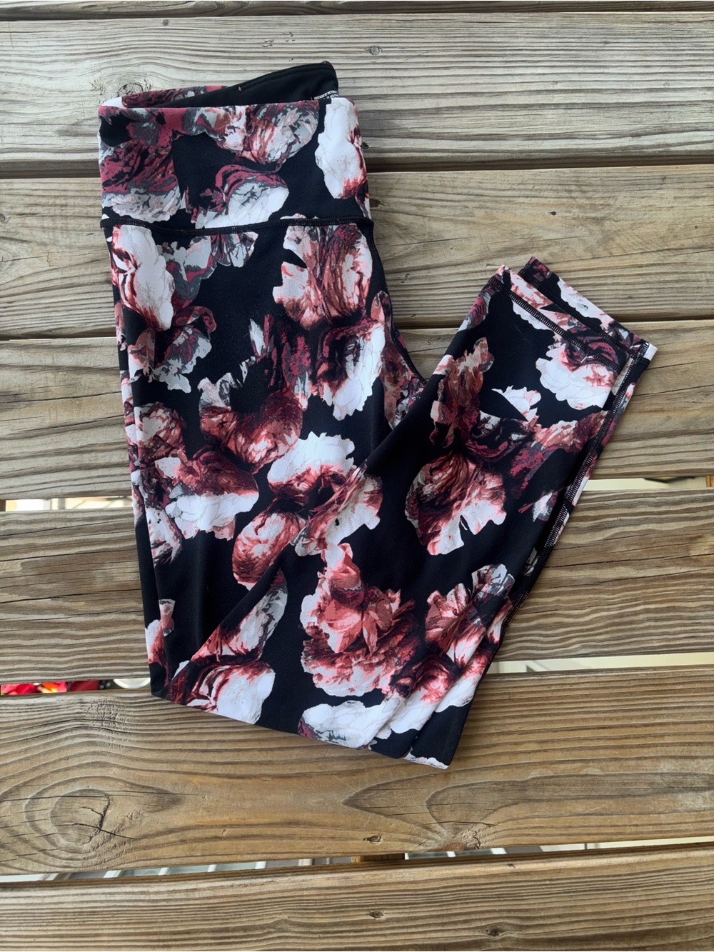 Victoria Sport Floral High Waisted Leggings XL Black Pink Workout Gym Yoga